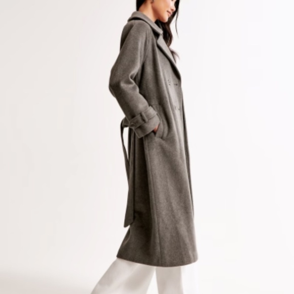Abercrombie & Fitch Wool-Blend Charcoal Grey Trench Coat - Size Small - Picture 2 of 16